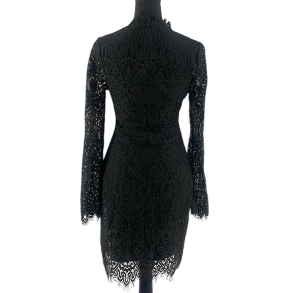 Lulus black lace cutout long sleeve mini dress, mock neck, medium, NWT - Picture 2 of 9